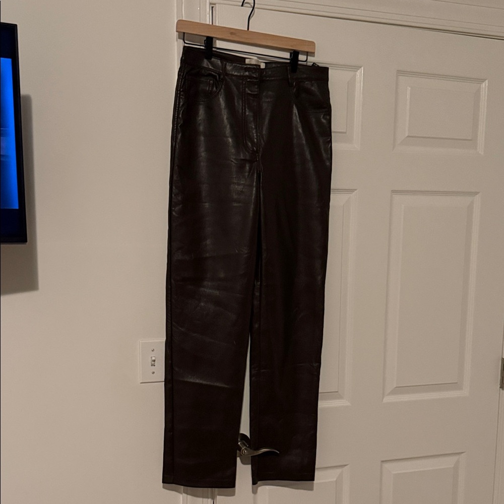 Aritzia Wilfred Dark Brown Faux Leather Pants